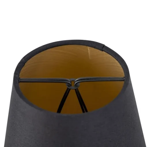 QAZQA Katoenen klemkap zwart 12 cm rond met gouden binnenkant