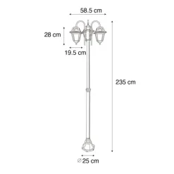 QAZQA Klassieke buiten lantaarn zwart 235 cm 3-lichts IP44 - Berta