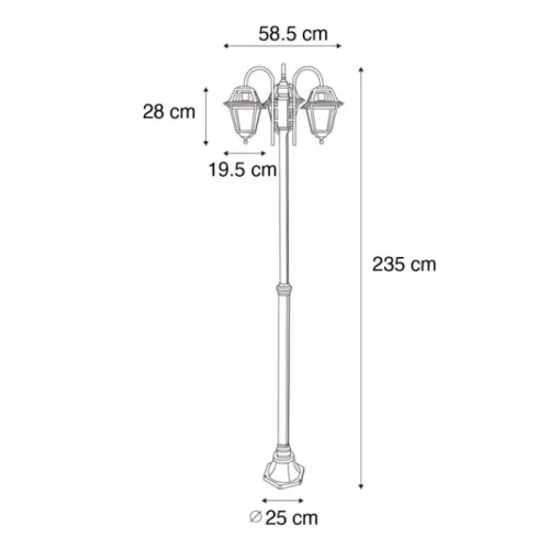 QAZQA Klassieke buiten lantaarn zwart 235 cm 3-lichts IP44 - Berta