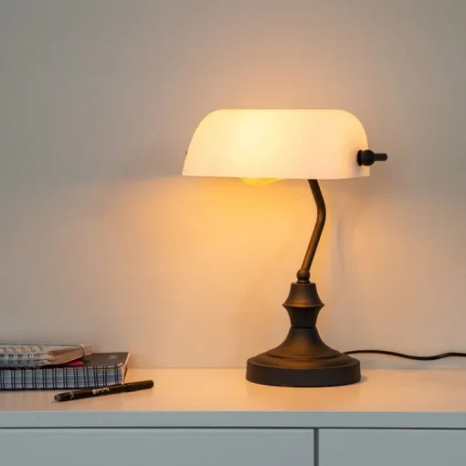 QAZQA Klassieke notarislamp zwart met opaal glas - Banker