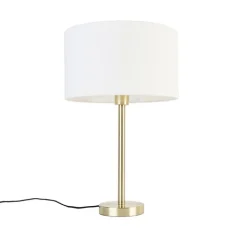QAZQA Klassieke tafellamp messing met kap wit 35 cm - Simplo