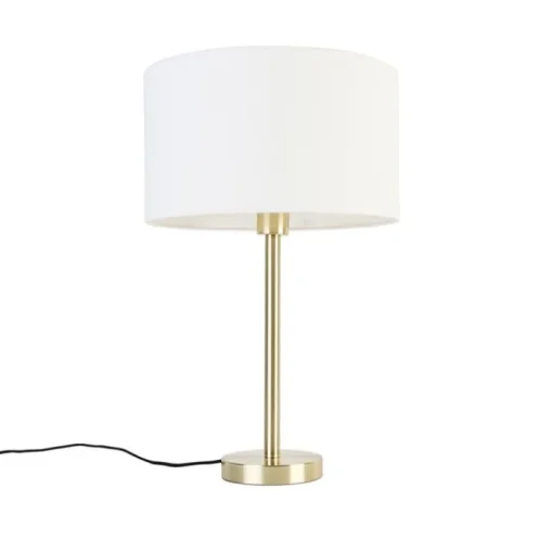QAZQA Klassieke tafellamp messing met kap wit 35 cm - Simplo