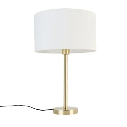 QAZQA Klassieke tafellamp messing met kap wit 35 cm - Simplo