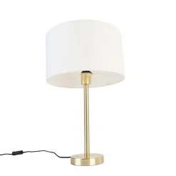 QAZQA Klassieke tafellamp messing met kap wit 35 cm - Simplo