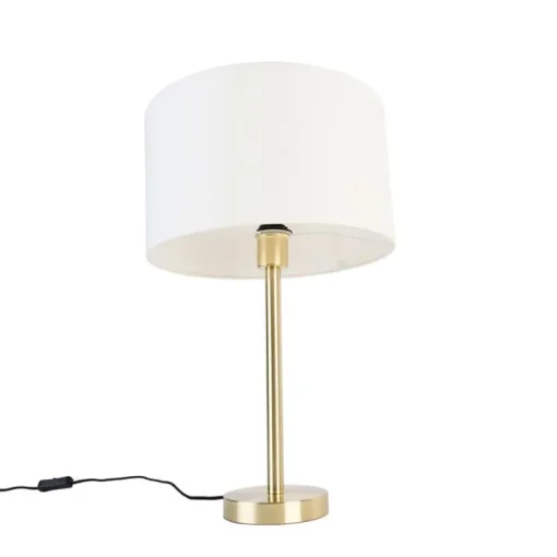 QAZQA Klassieke tafellamp messing met kap wit 35 cm - Simplo