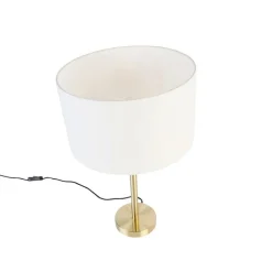 QAZQA Klassieke tafellamp messing met kap wit 35 cm - Simplo