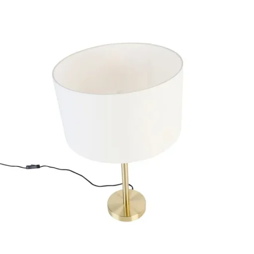QAZQA Klassieke tafellamp messing met kap wit 35 cm - Simplo