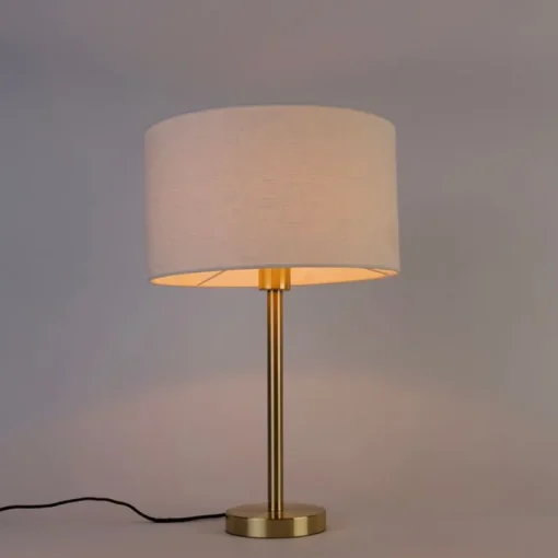 QAZQA Klassieke tafellamp messing met kap wit 35 cm - Simplo