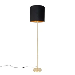 QAZQA Klassieke vloerlamp messing met zwarte kap 40 cm - Simplo