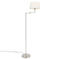 QAZQA Klassieke vloerlamp staal met witte kap verstelbaar - Ladas