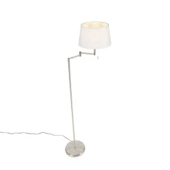 QAZQA Klassieke vloerlamp staal met witte kap verstelbaar - Ladas