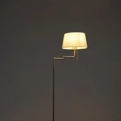 QAZQA Klassieke vloerlamp staal met witte kap verstelbaar - Ladas
