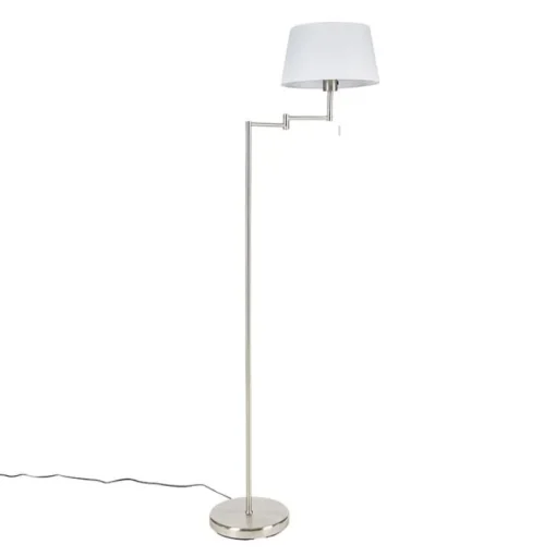 QAZQA Klassieke vloerlamp staal met witte kap verstelbaar - Ladas