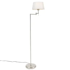 QAZQA Klassieke vloerlamp staal met witte kap verstelbaar - Ladas