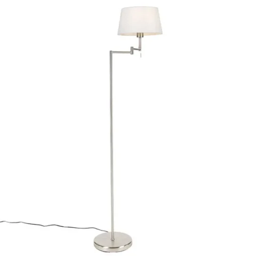QAZQA Klassieke vloerlamp staal met witte kap verstelbaar - Ladas