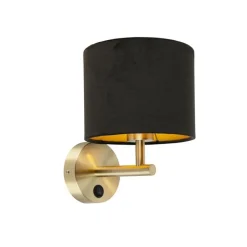 QAZQA Klassieke wandlamp goud met zwarte velours kap - Combi