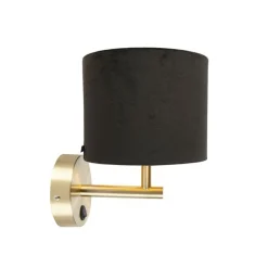 QAZQA Klassieke wandlamp goud met zwarte velours kap - Combi