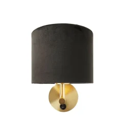 QAZQA Klassieke wandlamp goud met zwarte velours kap - Combi