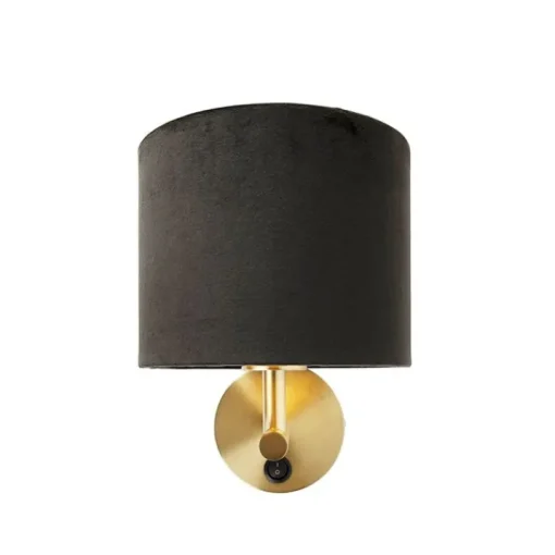 QAZQA Klassieke wandlamp goud met zwarte velours kap - Combi