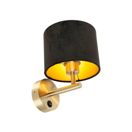 QAZQA Klassieke wandlamp goud met zwarte velours kap - Combi