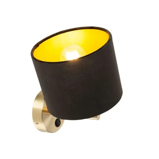 QAZQA Klassieke wandlamp goud met zwarte velours kap - Combi