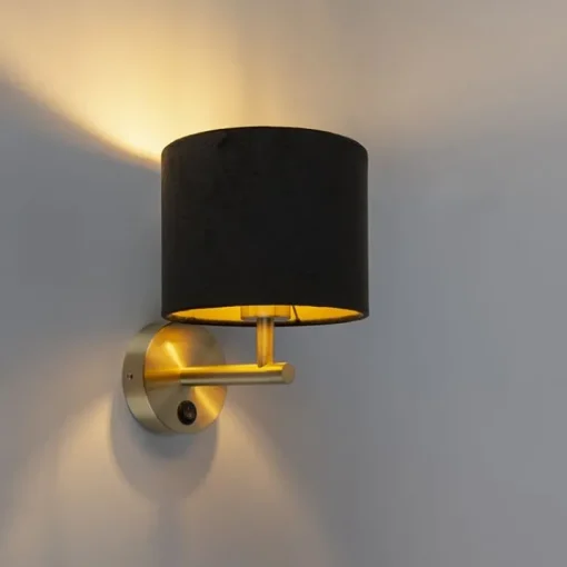 QAZQA Klassieke wandlamp goud met zwarte velours kap - Combi