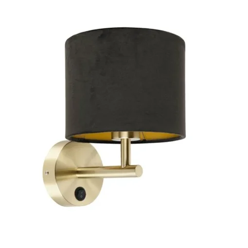 QAZQA Klassieke wandlamp goud met zwarte velours kap - Combi