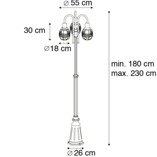 QAZQA Landelijke buitenlamp zwart 3-lichts IP44 - Guardado