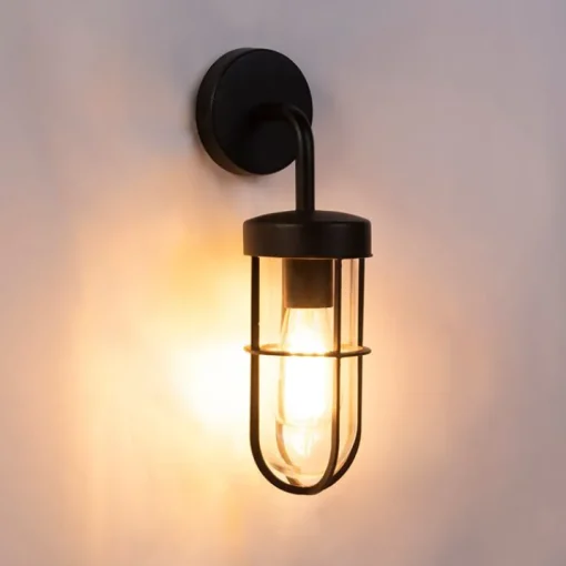 QAZQA Landelijke buitenwandlamp zwart met glas - Elza