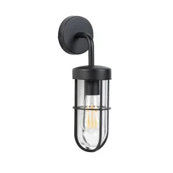 QAZQA Landelijke buitenwandlamp zwart met glas - Elza