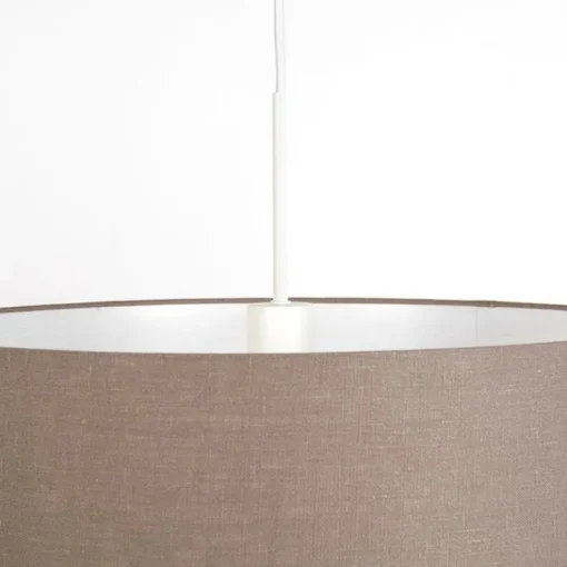 QAZQA Landelijke hanglamp wit met bruine kap 50 cm - Combi 1