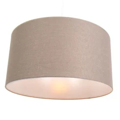 QAZQA Landelijke hanglamp wit met bruine kap 50 cm - Combi 1