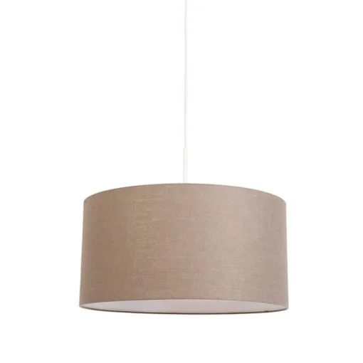 QAZQA Landelijke hanglamp wit met bruine kap 50 cm - Combi 1
