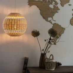 QAZQA Landelijke hanglamp wit met rotan - Rattan