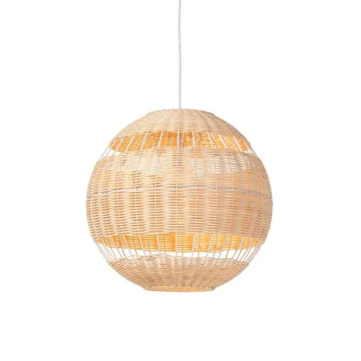 QAZQA Landelijke hanglamp wit met rotan - Rattan