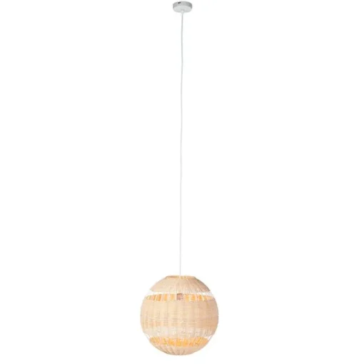 QAZQA Landelijke hanglamp wit met rotan - Rattan