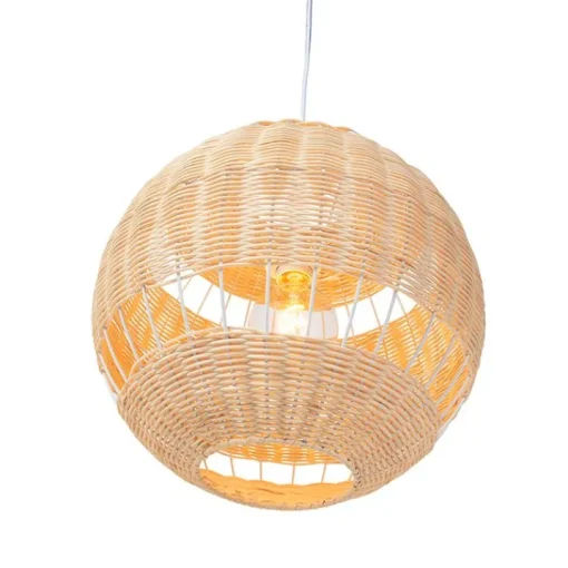 QAZQA Landelijke hanglamp wit met rotan - Rattan