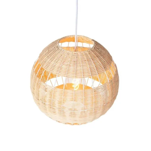 QAZQA Landelijke hanglamp wit met rotan - Rattan