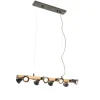 QAZQA Landelijke hanglamp zwart met hout 8-lichts - Jelle