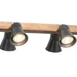 QAZQA Landelijke hanglamp zwart met hout 8-lichts - Jelle
