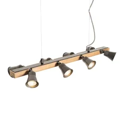 QAZQA Landelijke hanglamp zwart met hout 8-lichts - Jelle