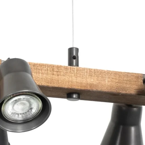 QAZQA Landelijke hanglamp zwart met hout 8-lichts - Jelle