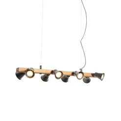 QAZQA Landelijke hanglamp zwart met hout 8-lichts - Jelle