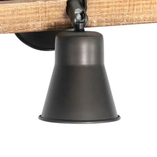 QAZQA Landelijke hanglamp zwart met hout 8-lichts - Jelle