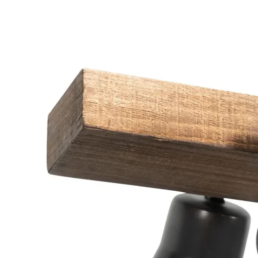 QAZQA Landelijke hanglamp zwart met hout 8-lichts - Jelle