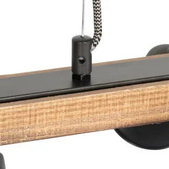 QAZQA Landelijke hanglamp zwart met hout 8-lichts - Jelle
