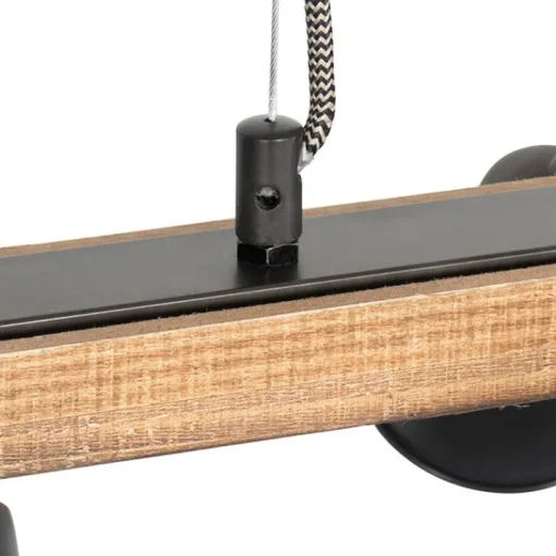 QAZQA Landelijke hanglamp zwart met hout 8-lichts - Jelle