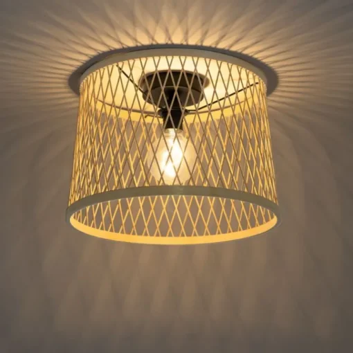 QAZQA Landelijke plafondlamp rotan 40 cm IP44 - Calamus
