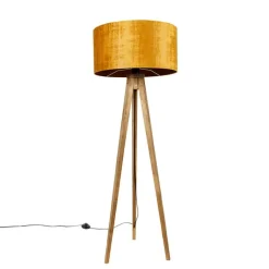 QAZQA Landelijke tripod vintage hout met kap goud 50 cm - Tripod Classic