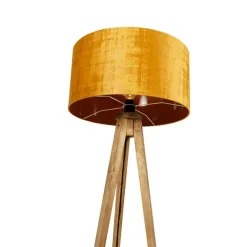 QAZQA Landelijke tripod vintage hout met kap goud 50 cm - Tripod Classic